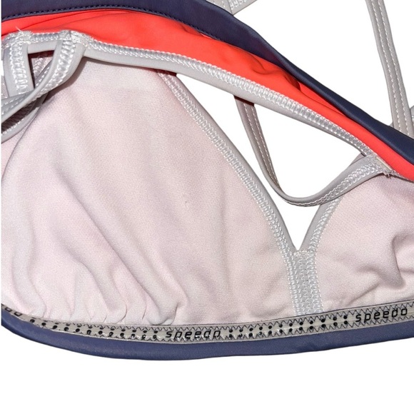 Speedo Bikini Top Women's Size Small Coral Navy Grey Strappy Cross Back Swim - Picture 7 of 8